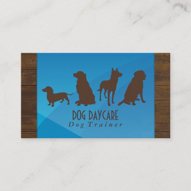 Tarjeta De Visita Grupo de perros | Trigo de madera geométrica azul (Anverso)