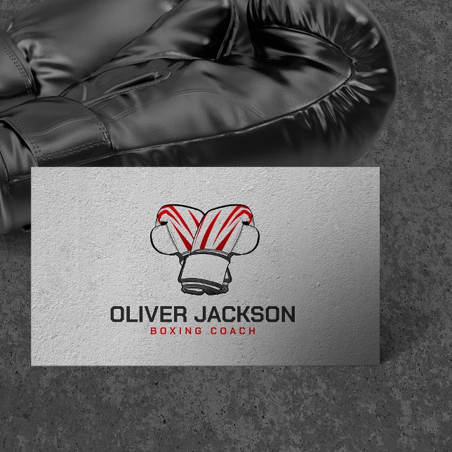 Tarjeta De Visita Guantes grises y rojos del entrenador de boxeo (Subido por el creador)