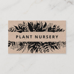 Tarjeta De Visita Guardería de planta casera rústica Kraft Black B