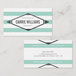 Tarjeta De Visita GUAY AZTEC BOHO LOGO a rayas de menta simple gris