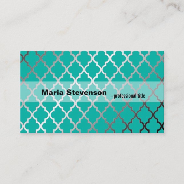 Tarjeta De Visita Guay, brillantes y modernas hojas verde azuladas y (Anverso)