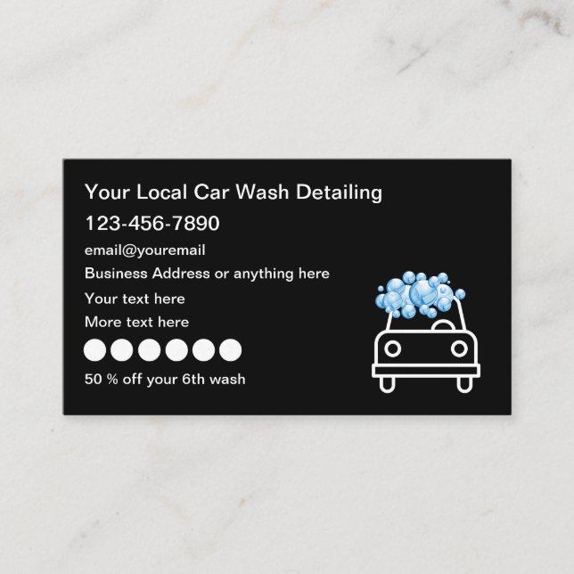 Tarjeta De Visita Guay Car Wash Loyalty Rewards Auto Detener (Anverso)
