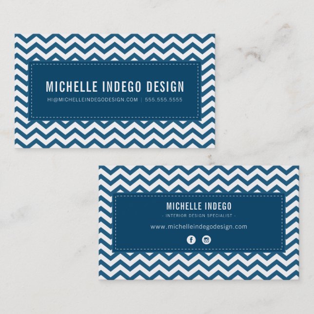 Tarjeta De Visita GUAY CHEVRON PATTERN preppy azul marino oscuro mod (Anverso / Reverso)