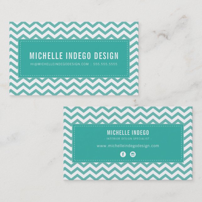 Tarjeta De Visita GUAY CHEVRON PATTERN preppy moderno jade verde (Anverso / Reverso)