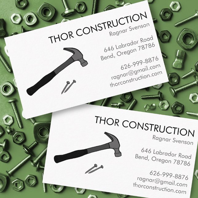 Tarjeta De Visita Guay de martillo remodelador y uñas de mano de con (Construction Handyman Remodel Hammer & Nails Cool Business Card
)