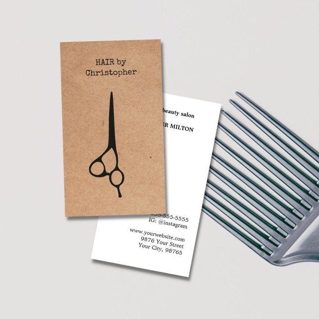 Tarjeta De Visita Guay Elegant Kraft Paper Black Scissor Hairstylist (Subido por el creador)