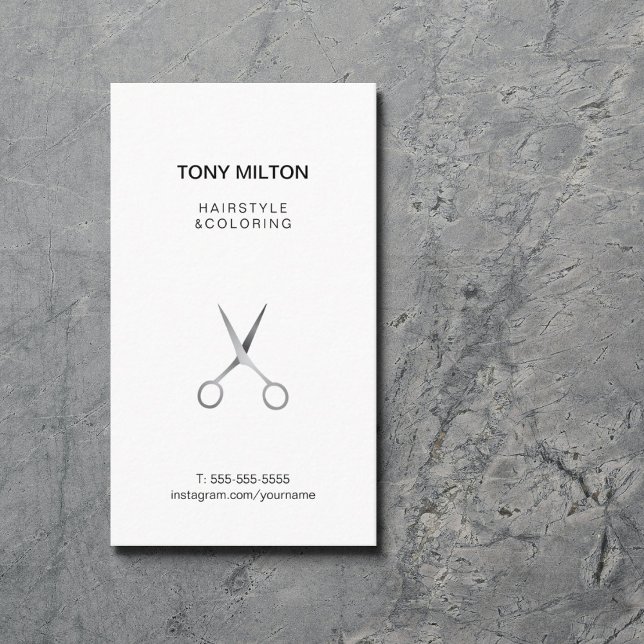 Tarjeta De Visita Guay Elegant White Faux Silver Scissors Hair (Subido por el creador)