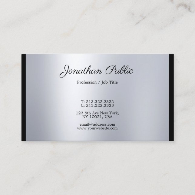 Tarjeta De Visita Guay elegante y lujoso manuscrito plateado (Anverso)