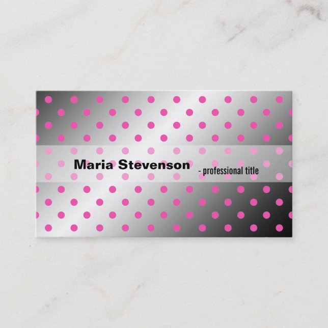 Tarjeta De Visita Guay, elegantes puntos de polka rosa y gris brilla (Anverso)