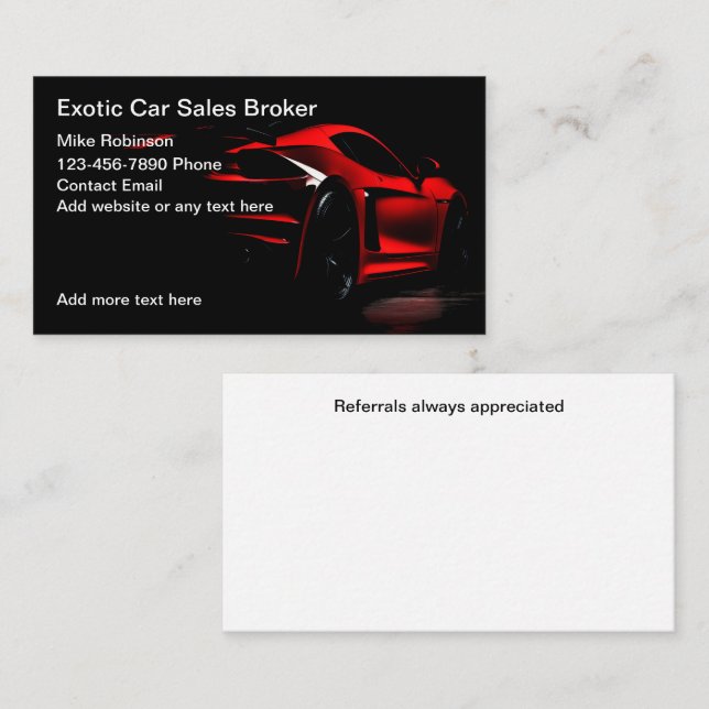 Tarjeta De Visita Guay Exotic Car Sales Broker Business Cards (Anverso / Reverso)