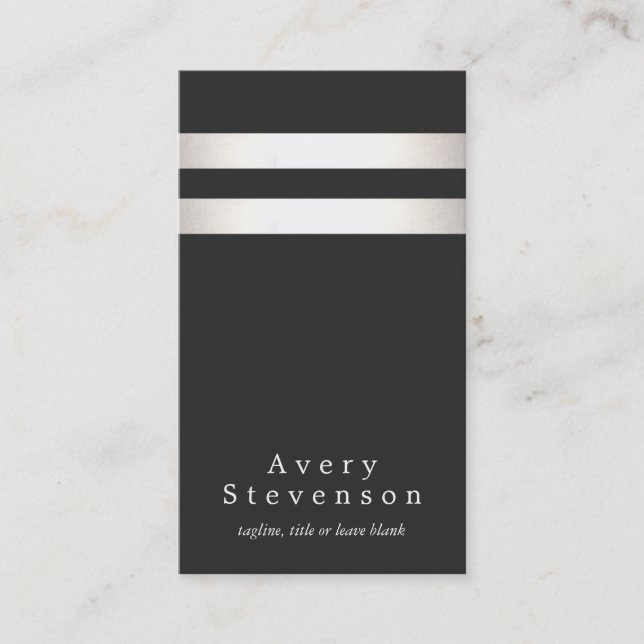 Tarjeta De Visita Guay Faux Relieve metalizado plateado y Black Stri (Anverso)
