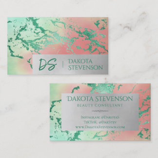 Tarjeta De Visita Guay Marble | Monograma rosa azul púrpura Pastel