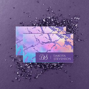 Tarjeta De Visita Guay Marble   Monograma rosa azul púrpura Pastel