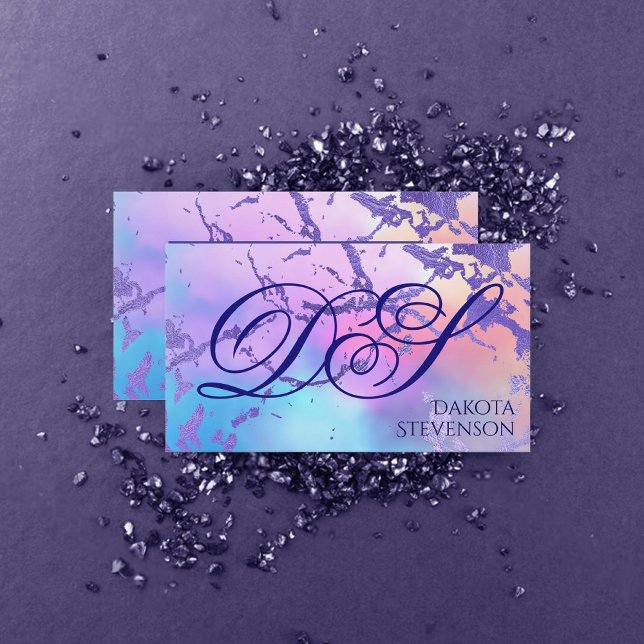 Tarjeta De Visita Guay Marble | Monograma rosa azul púrpura Pastel (Subido por el creador)