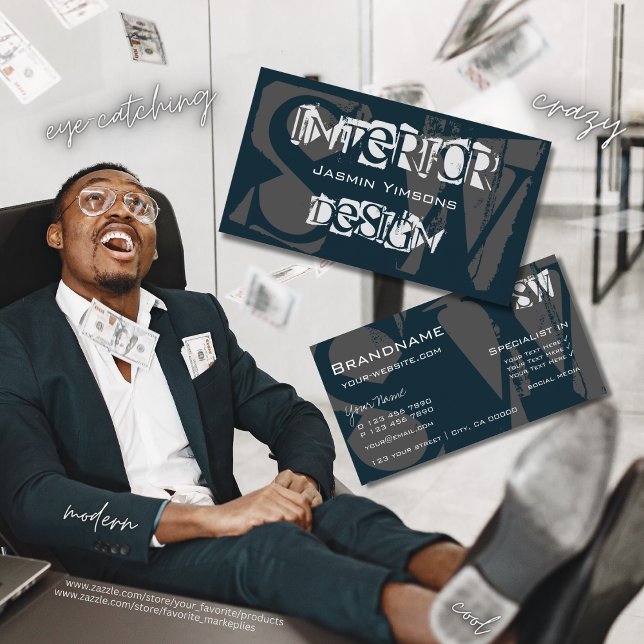 Tarjeta De Visita Guay moderno azul oscuro y gris con iniciales (Subido por el creador)