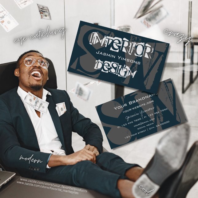 Tarjeta De Visita Guay moderno azul oscuro y gris con monograma (Subido por el creador)