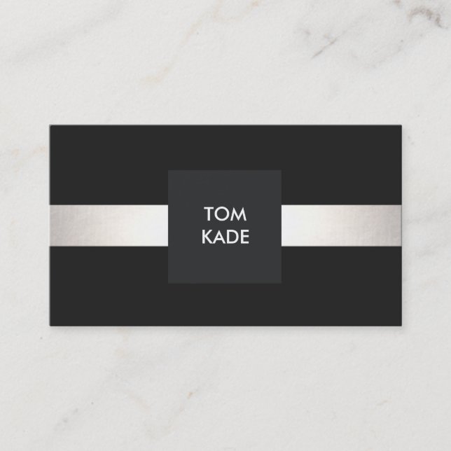Tarjeta De Visita Guay Moderno Designer Silver Striped Black (Anverso)