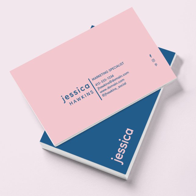 Tarjeta De Visita Guay Moderno Royal Blue & Pale Pink (Subido por el creador)