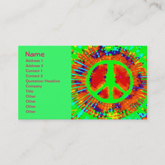 Tarjeta De Visita Guay Resumen Psicodélico Signo de paz de tinte-col (Anverso)