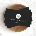 Tarjeta De Visita Guay Retro Vintage Barber Monograma Tijeras Negro<br><div class="desc">Un diseño elegante y sofisticado con el logotipo del emblema del círculo blanco.</div>