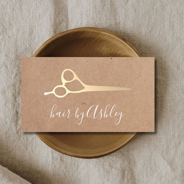 Tarjeta De Visita Guay Simple Kraft Faux Gold Scissors Hair Stylist (Subido por el creador)