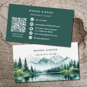 Tarjeta De Visita Guía de aventuras de montaña con acuarela verde Có