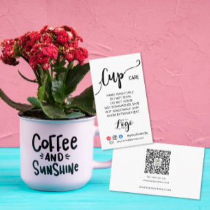 Tarjeta De Visita Guía de cuidado de taza minimalista Código QR del 