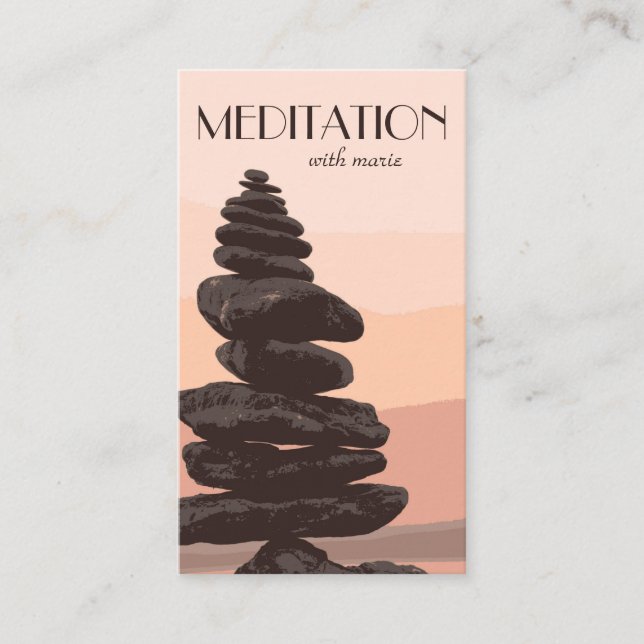 Tarjeta De Visita Guía de Meditación Peach Reiki Stone Cairn Stack (Anverso)