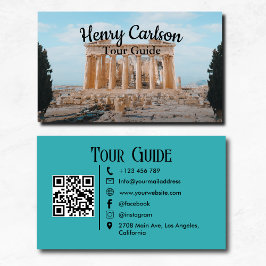 Tarjeta De Visita Guía de viajes Agente de viajes Turquoise QR Code