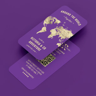 Tarjeta De Visita Guía de viajes Planner World Map Royal Purple
