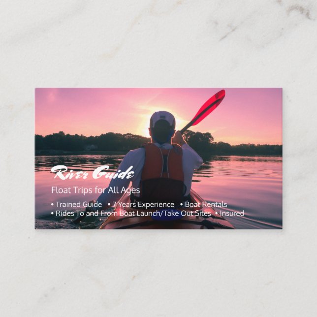 Tarjeta De Visita Guía del río, Kayak al atardecer, profesión DIY (Anverso)