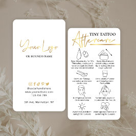 Tarjeta De Visita Guía Tattoo Tiny Aftercare Elegant Gold PMU