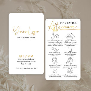 Tarjeta De Visita Guía Tattoo Tiny Aftercare Elegant Gold PMU