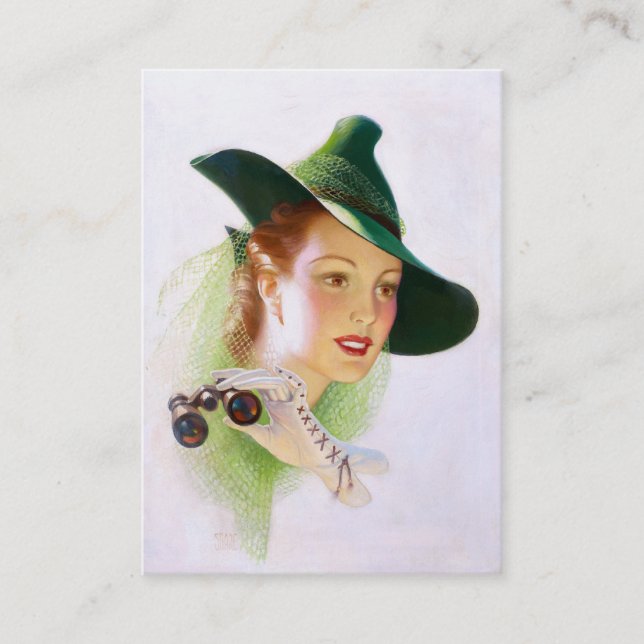 Tarjeta De Visita Guillermo Fulton Soare: Mujer con binocular (Anverso)