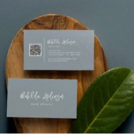 Tarjeta De Visita Guión azul turbio moderno mínimo script QR CODE