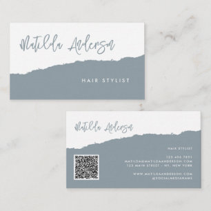 Tarjeta De Visita Guión azul turbio moderno mínimo script QR CODE