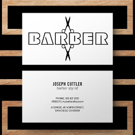 Tarjeta De Visita Guión barber tijeras modernas en blanco y negro