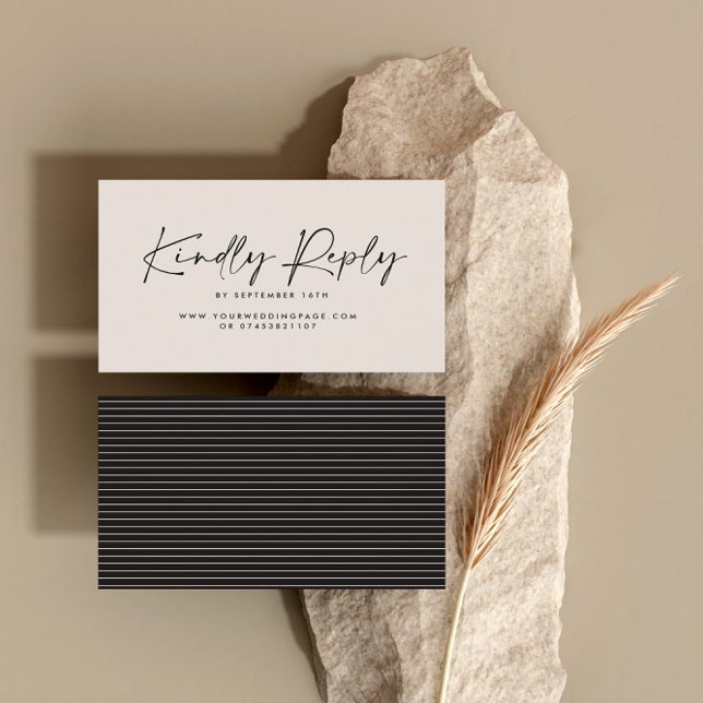 Tarjeta De Visita guión boda respuesta elegante en blanco negro mode (Subido por el creador)