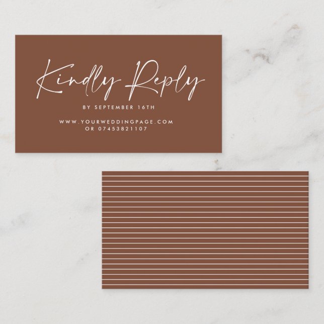Tarjeta De Visita guión boda respuesta moderna marrón natural elegan (Anverso / Reverso)