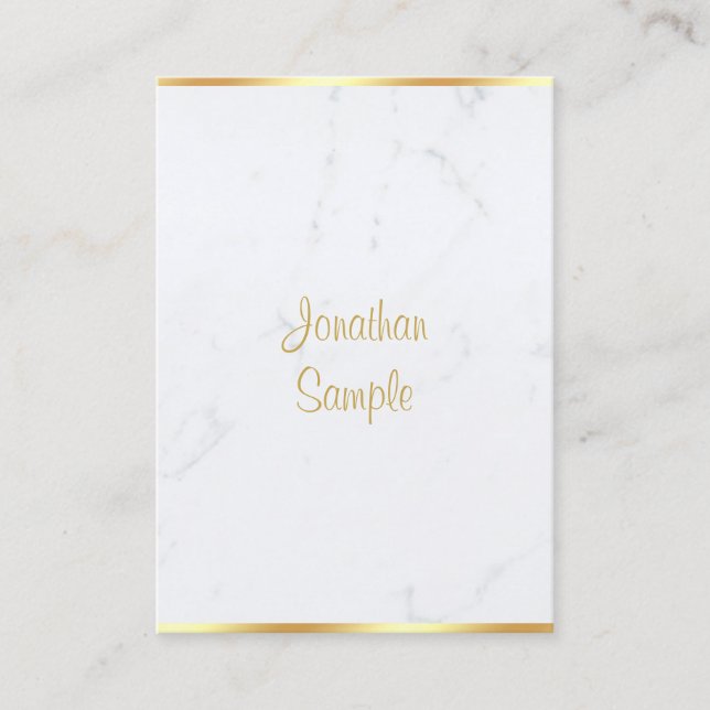 Tarjeta De Visita Guión caligrafiado Elegante de oro de mármol moder (Anverso)