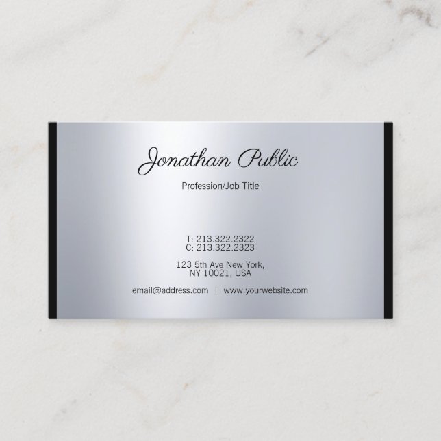 Tarjeta De Visita Guión calligrafiado creativo Plata moderna (Anverso)