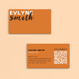 Tarjeta De Visita Guión casual del código QR del Naranja de moda