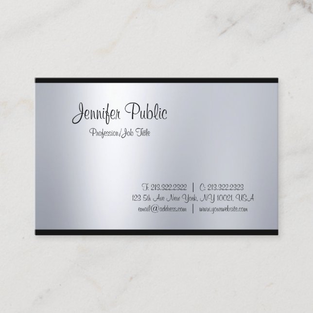 Tarjeta De Visita Guión creativo profesional Glam Silver Look Top (Anverso)