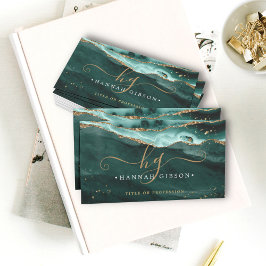 Tarjeta De Visita Guión de agrietamiento turquesa Monograma Faux Gol