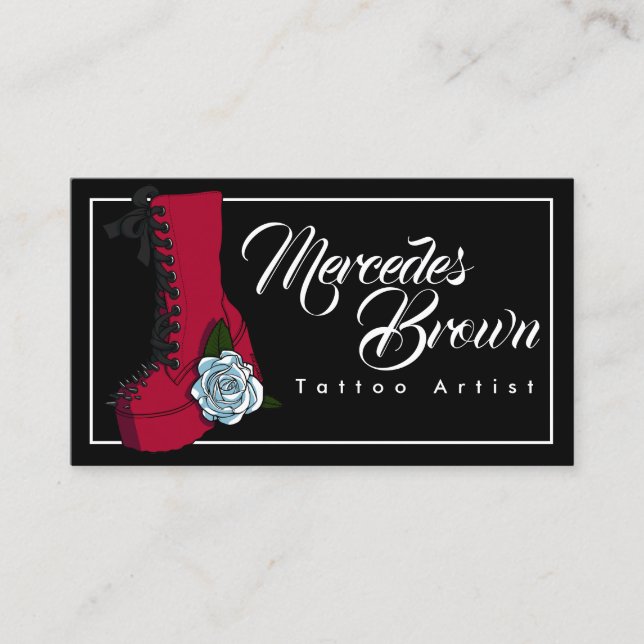 Tarjeta De Visita Guión de arranque gótico Artista de tatuaje negro (Anverso)
