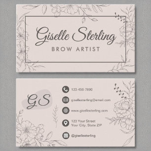 Tarjeta De Visita Guión de arte de la línea floral rosa de Rubor