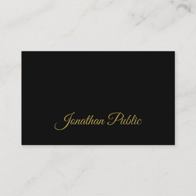 Tarjeta De Visita Guión de caligrafía de oro Sleek negro atractivo (Anverso)