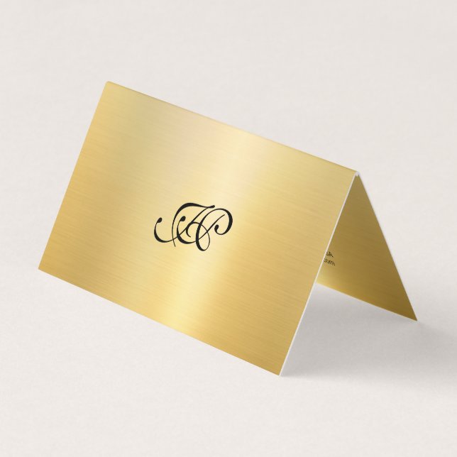 Tarjeta De Visita Guión de caligrafía elegante monogramada Faux Gold (Anverso)