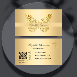 Tarjeta De Visita Guión de código QR de oro de mariposa