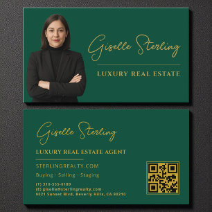 Tarjeta De Visita Guión de código QR del oro verde de la esmeralda i